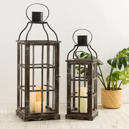 Glitzhome&reg; Oversized Wood & Metal Lantern Set {3}