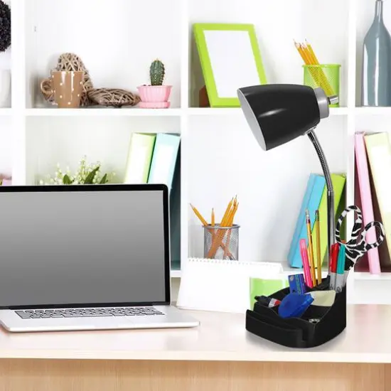 LimeLights 18.5" Gooseneck Desk Lamp with Tablet Stand and Charging Outlet Black {4}