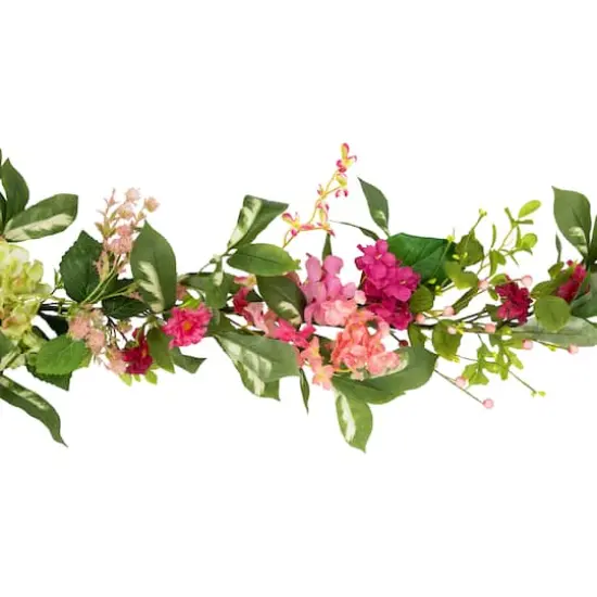 5ft. Pink Leafy Hydrangea Artificial Floral Spring Garland {4}