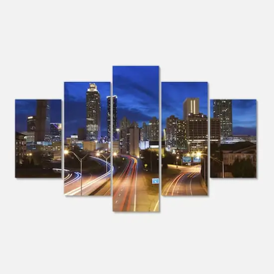 Designart - Atlanta Skyline Twilight Blue Hour - Blue - Cityscape Canvas Print {1}