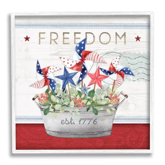 Stupell Industries Freedom Americana Floral Pinwheels Framed Giclee Art White {1}