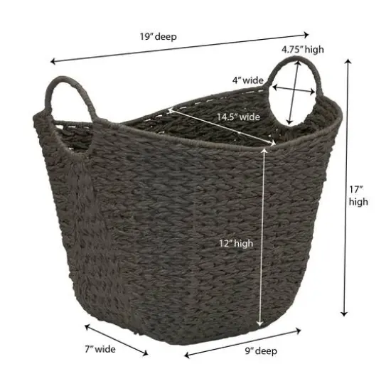 Household Essentials 17.5" Woven Paper Rope Basket with Handles Gray {4}