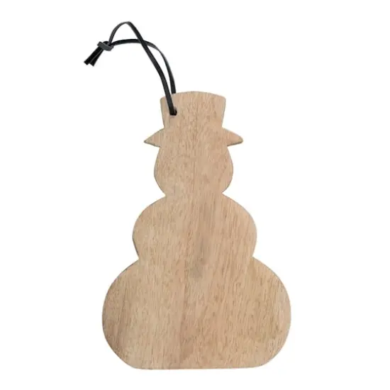 Hello Honey&reg; 10" Snowman Shaped Mango Wood Cheese Cutting Board with Leather Tie {1}