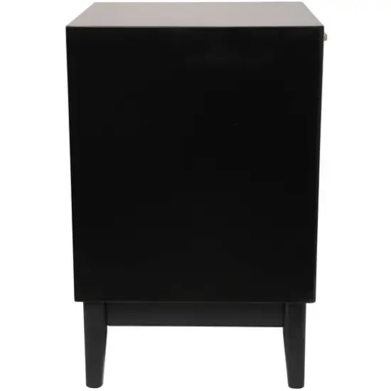 Wood Accent Table with Cane Front Drawer & Gold Handle Black {4}