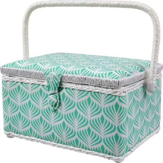 SINGER&reg; Large Blue Boho Fan Print Sewing Basket with Sewing Scissors & Notions {4}