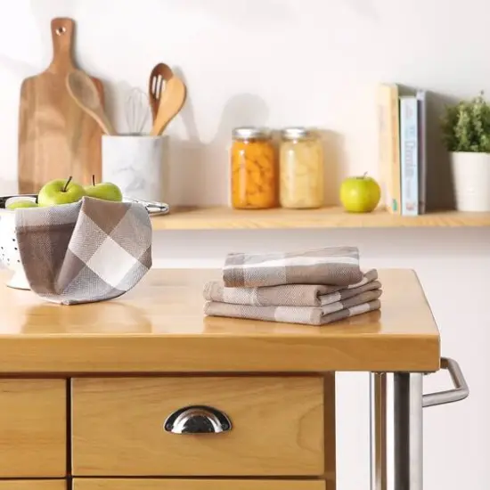 DII&reg; Tri-Color Check Dishcloths, 4ct. Stone {6}