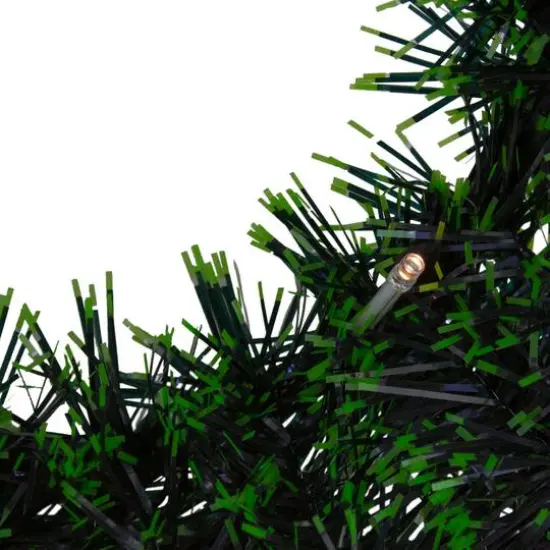 17" Pre-Lit LED Green Tinsel Artificial Wreath With Bow {6}