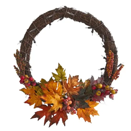 21" LED Maple Leaf & Berries Wreath {4}