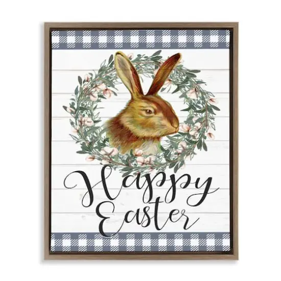 Stupell Industries Easter Bunny Wreath Phrase Floater Framed Art Brown {1}