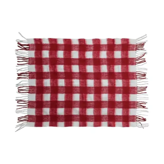 Hello Honey&reg; Red & White Plaid Woven Acrylic Throw with Fringe {4}