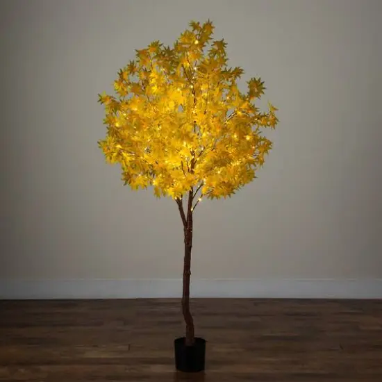 6ft. Pre-Lit Yellow Autumn Maple Artificial Fall Tree with 350 Warm White LED Lights {7}