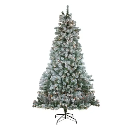 7.5ft. Pre-Lit Flocked Winema Pine Artificial Christmas Tree, Clear Lights {1}