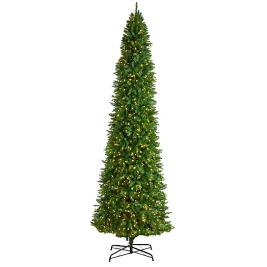 12ft. Pre-Lit Slim Green Mountain Pine Artificial Christmas Tree, Clear LED Lights {1}