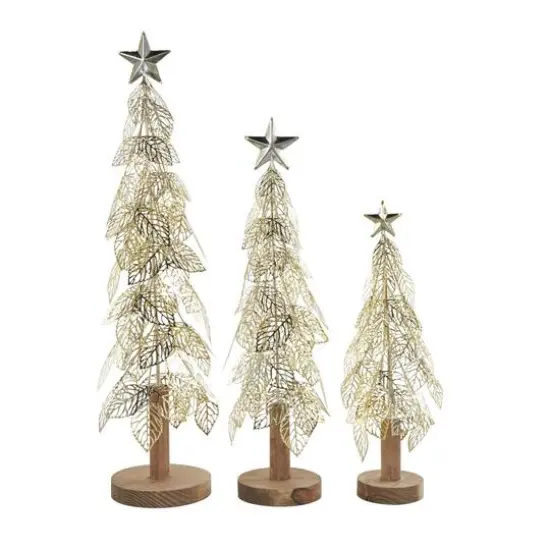 Gold Metal Layered Cutout Leaf Christmas Tree Sculpture Set {6}