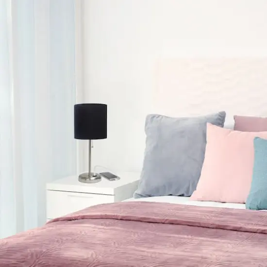 Creekwood Home 19.5" Oslo USB Port Table Lamp Brushed Steel/Black Shade {6}