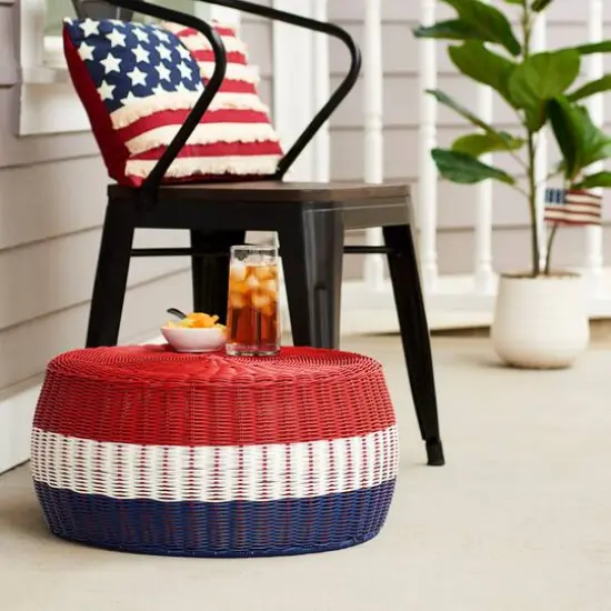 Household Essentials 9" Metal Woven Storage Ottoman Red Stripe {3}