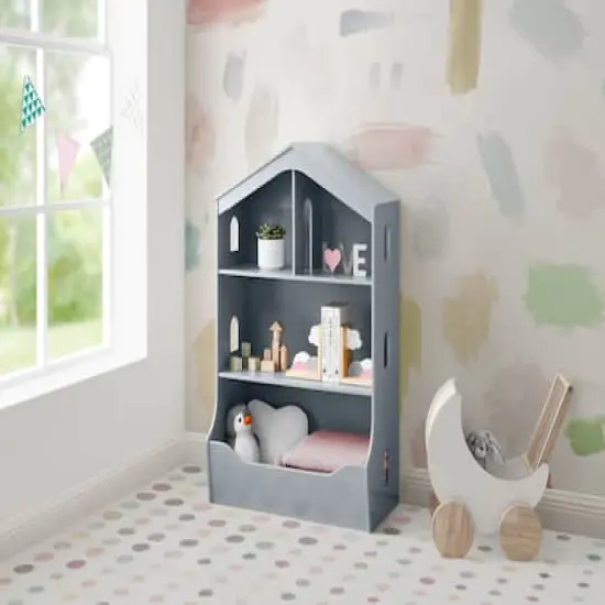 Delta Children Gray Playhouse Bookcase with Toy Storage {3}
