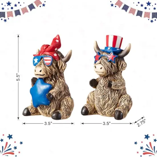 Glitzhome&reg; Patriotic Americana Highland Cow Table D&eacute;cor {4}