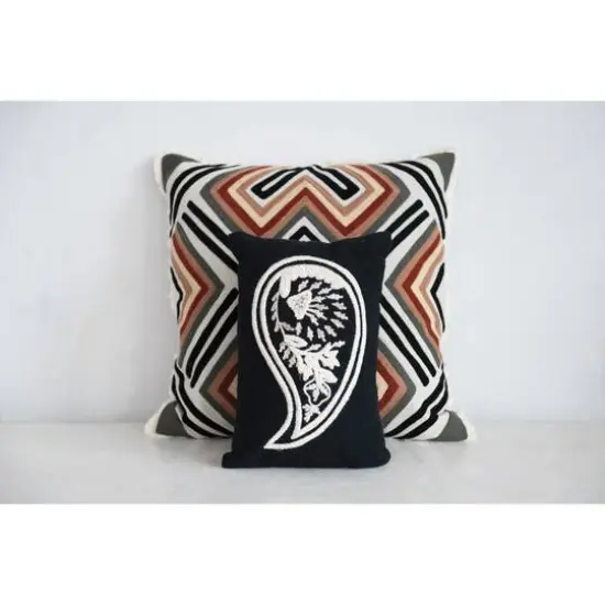 Cotton Embroidered Pillow With Pattern & Fringe {3}
