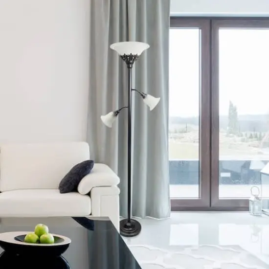 Lalia Home Torchiere Floor Lamp with 2 Reading Lights Restoration Bronze/White Shades {6}