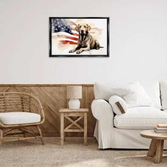 Stupell Industries Patriotic Dog with Flag Floater Framed Art Black {3}