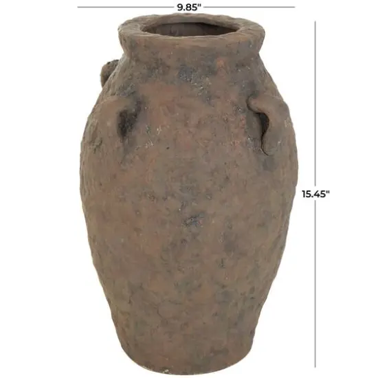 15.5" Dark Brown Ceramic Handmade Textured Vase {8}