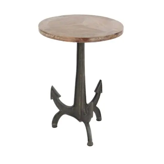 2ft. Black Iron and Wood Coastal Accent Table {1}