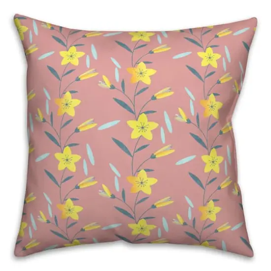 Linear Floral Print Throw Pillow Pink {1}