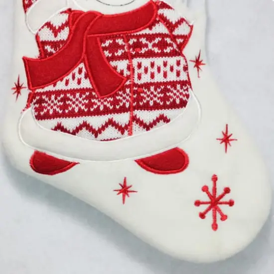 16" Red & White Welcome Snowman Embroidered Christmas Stocking {4}