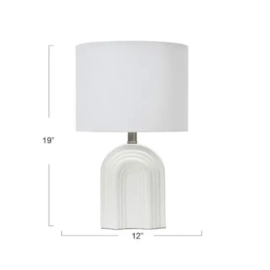 Hello Honey&reg; 19" Carved Arch Stoneware Table Lamp with Linen Drum Shade White {6}