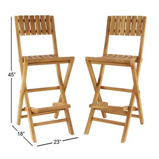 Set of 2 Brown Teak Wood Traditional Outdoor Bar Stool, 18" x 45" {10}
