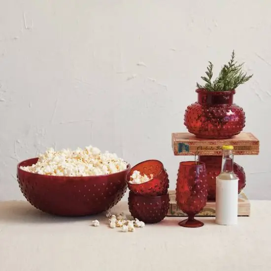 Hello Honey&reg; 5" Red Round Glass Hobnail Vase {3}