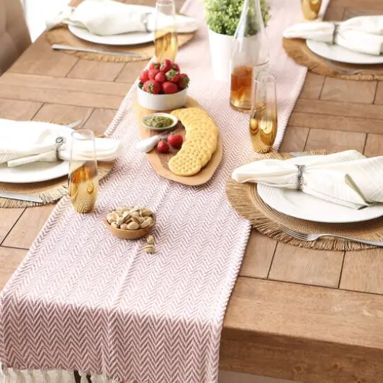DII&reg; 108" Handloom Chevron Table Runner Pale Mauve {7}