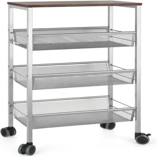 Silver 3-Tier Rustic Kitchen Cart {1}