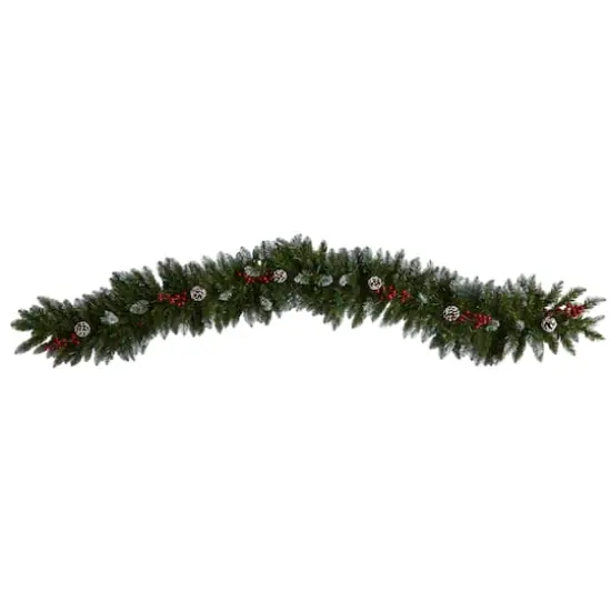 6ft. Pre-Lit LED Snow Tipped Extra Wide Christmas Garland with Pinecones & Berries {4}