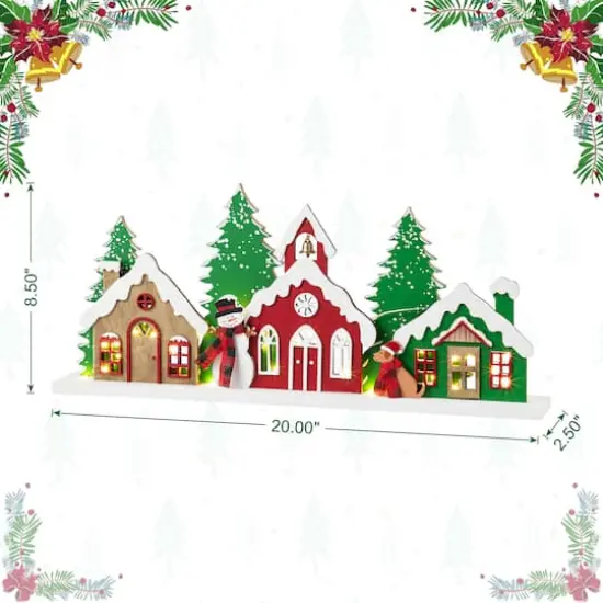 Glitzhome® 20" Lighted Wooden Christmas Villages Table Decor {9}