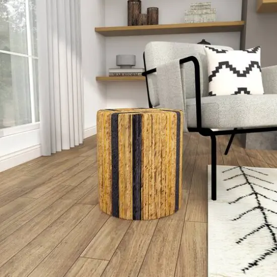 Brown Banana Leaf Handmade Linear Wrapped Accent Table with Navy Stripes {12}