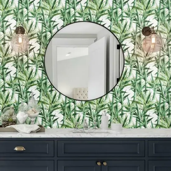 RoomMates Lucky Bamboo Peel & Stick Wallpaper Green/White {8}