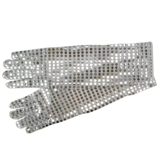 Silver Sequined Child Costume Gloves {1}