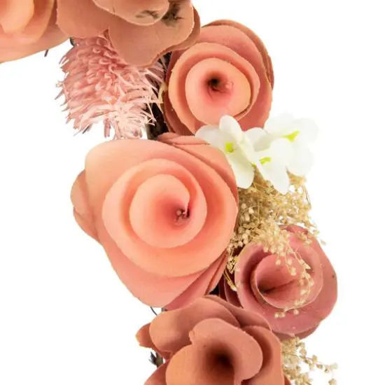 10" Pink Wooden Rose Heart Spring Wreath with Butterflies {6}