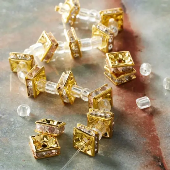 Gold Rhinestone Square Rondelle Beads, 8mm by Bead Landing&trade; {3}