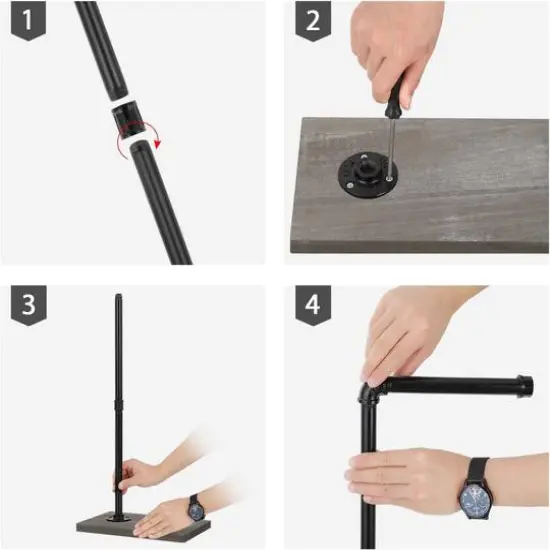 NEX&trade; Freestanding Iron Pipe Toilet Paper Holder with Solid Wood Base Olive Green {8}