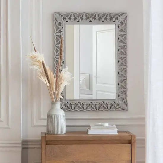 Habitat Calie 25" Distressed Gray Mirror with Carved Botanical Frame {6}