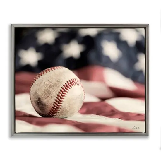 Stupell Industries Baseball & American Flag Floater Framed Art Gray {1}