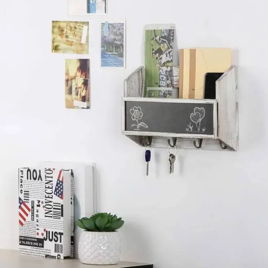 NEX&trade; Wall Mount Mail & Key Holder Organizer with Chalkboard Surface Whitewash {7}