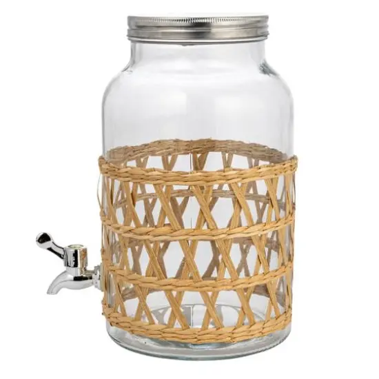Hello Honey® 5.5qt. Glass Beverage Dispenser with Natural Woven Seagrass Sleeve {4}