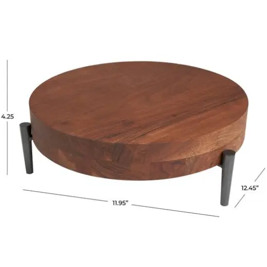 12" Brown Wood Tray with Black Metal Legs {6}