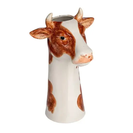 Hello Honey&reg; 12.5" Brown & White Hand-Painted Decorative Stoneware Cow Vase {1}