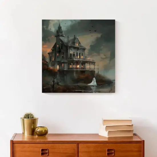Haunted Lakeside Mansion 16" x 16" Canvas Wall Art {5}