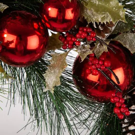 Glitzhome&reg; 24" Pre-Lit Berry, Holly, Pinecone & Red Ornament LED Wreath {5}